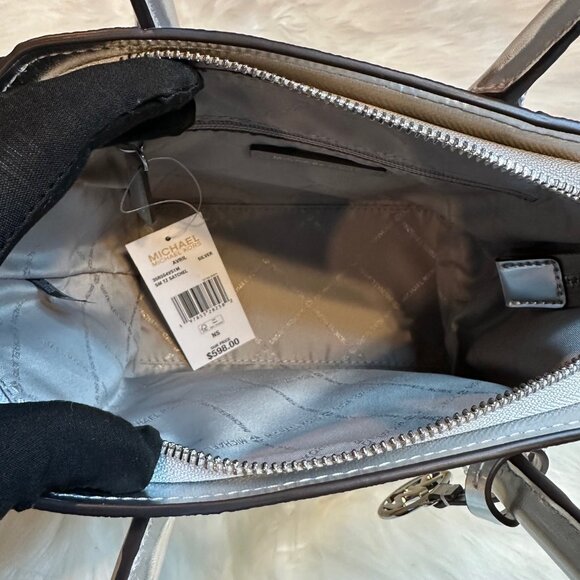 NWT Michael MICHAEL KORS- Avril Small Metallic Studded Patchwork Satchel - Picture 10 of 10